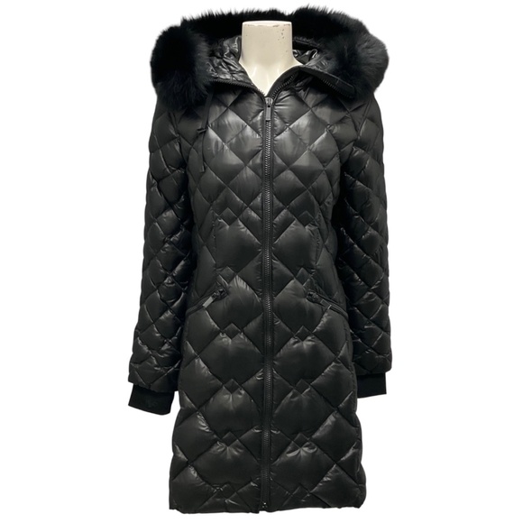 DIANE VON FURSTENBERG BLACK BONNIE FOX FUR TRIMMED DOWN PUFFER PARKA COAT - Picture 1 of 5